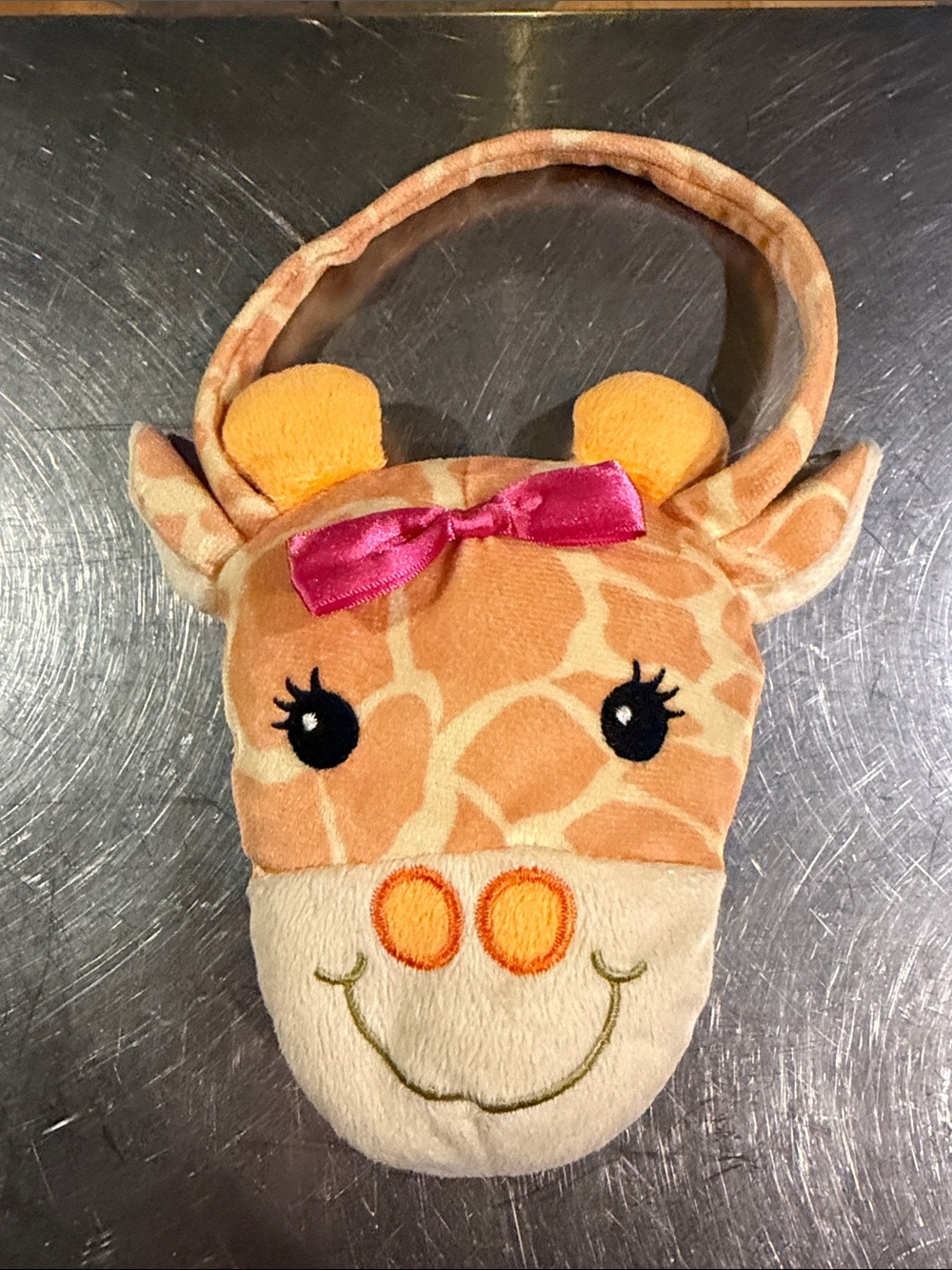 Plush Giraffe Kids Bag with Pink Bow - Cute Animal Handbag